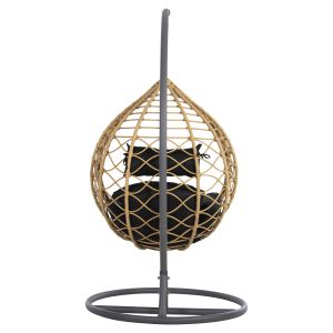 Garden swing - single hanging bed with footrest Gracie synthetic rattan-beige gray metal frame D104x200cm Hm5755,02
