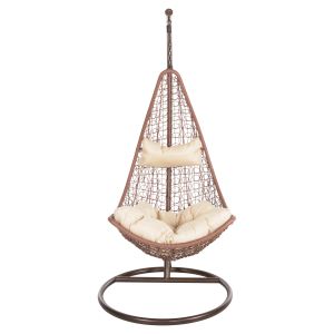 Garden swing Millie in brown synthetic rattan, cream cushions D95x195cm Hm5996.05