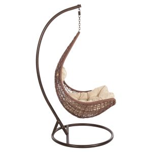 Garden swing Millie in brown synthetic rattan, cream cushions D95x195cm Hm5996.05