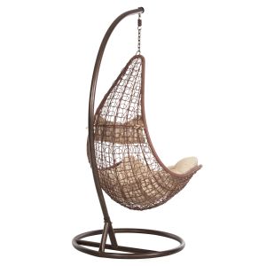 Garden swing Millie in brown synthetic rattan, cream cushions D95x195cm Hm5996.05