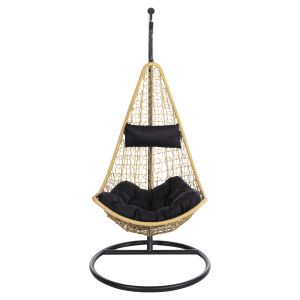 Garden swing Millie metal frame and UV synthetic rattan weave, black and beige D95x195cm Hm5996,04