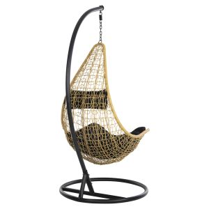 Garden swing Millie metal frame and UV synthetic rattan weave, black and beige D95x195cm Hm5996,04