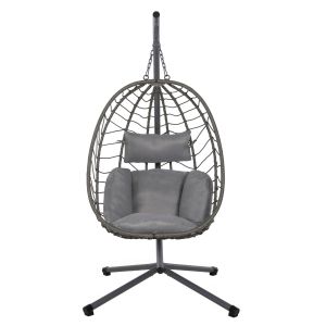 Garden swing Millie with metal base-synthetic rattan and cushions in gray 90x75x190cm Hm5997,10