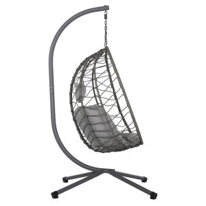 Garden swing Millie with metal base-synthetic rattan and cushions in gray 90x75x190cm Hm5997,10