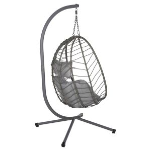 Garden swing Millie with metal base-synthetic rattan and cushions in gray 90x75x190cm Hm5997,10