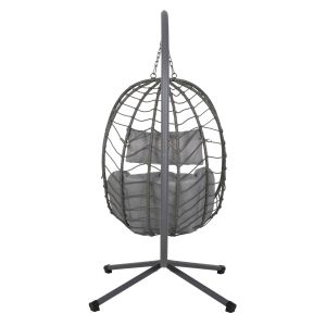 Garden swing Millie with metal base-synthetic rattan and cushions in gray 90x75x190cm Hm5997,10
