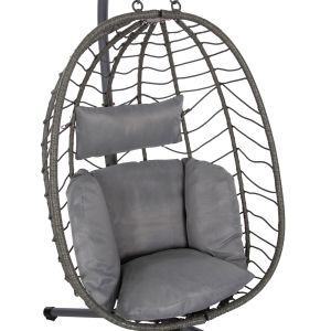 Garden swing Millie with metal base-synthetic rattan and cushions in gray 90x75x190cm Hm5997,10