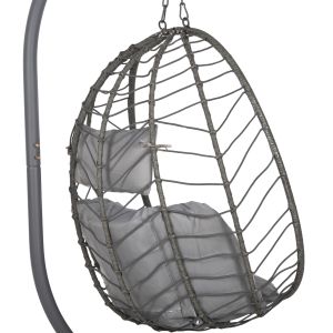 Garden swing Millie with metal base-synthetic rattan and cushions in gray 90x75x190cm Hm5997,10