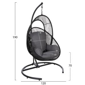 Garden swing Ruler black metal synthetic rattan gray cushions Hm6083 120x110x190hcm