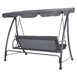Garden swing-bed 3-seater, sun canopy Likid Hm5980,01 with metal frame and fabric in gray color 200x120x164hcm