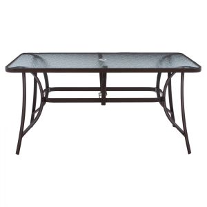 Garden table 150x90χ75cm brown with glass top and umbrella hole Hm5145,12
