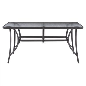 Garden table 150x90χ75cm gray with glass top and umbrella hole Hm5145,11