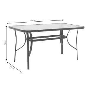 Garden table Ensure with anthracite metal frame and tempered glass top 120x80x70cm