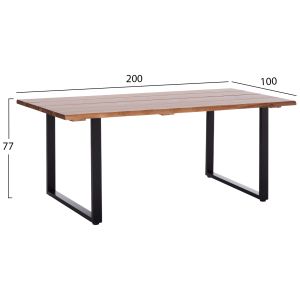 Garden table Friggo Hm6298.01 tropical acacia solid wood 3.5 cm thick - metal legs 200x100x77h cm