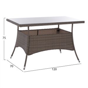 Garden table Military Rattan with glass top Hm5141,31 120x70x75