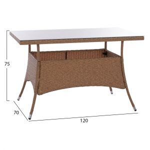 Garden table Military Rattan with glass top Hm5141,32 120x70x75