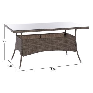 Garden table Minsk Rattan with glass top Hm5507,01 150x90x75