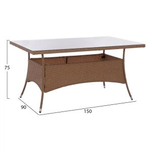 Garden table Minsk Rattan with glass top Hm5507,02 150x90x75