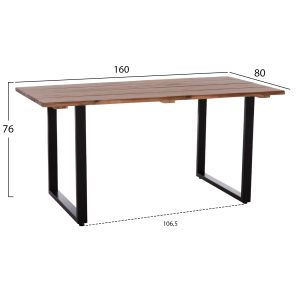 Garden dining table Friggo Hm6375.02 tropical acacia solid wood 2.6 cm thick - metal legs 160x80x76hcm