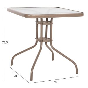Square garden table Figo Hm5036.04 champagne metal-glass top 70χ70χ72.5hcm
