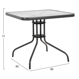 Square garden table Figo Hm5972.01 gray metal-glass top 80χ80χ71hcm