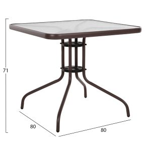 Square garden table Figo Hm5972.02 brown metal-glass top 80χ80χ71hcm