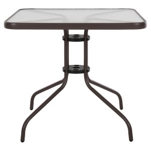 Square garden table Figo Hm5972.02 brown metal-glass top 80χ80χ71hcm