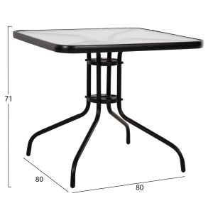 Square garden table Figo Hm5972.03 black metal-glass top 80χ80χ71hcm