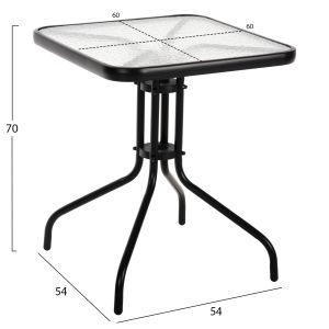 Square garden table Figo black metal, glass top 60x60x70cm Hm5035,03