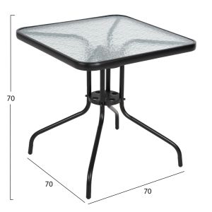 Square garden table Figo black metal, glass top 70x70x70cm Hm5036,03