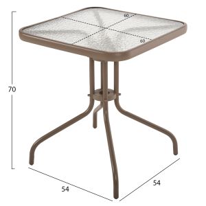 Garden table square Figo champagne metal, glass top 60x60x70cm Hm5035,04