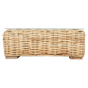 Garden table mango wood-natural rattan-tempered glass 110x60x40hcm Hm9811 Tropel