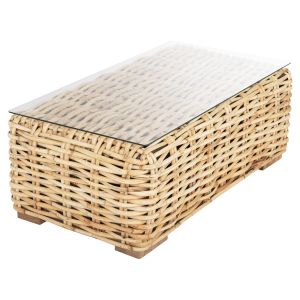 Garden table mango wood-natural rattan-tempered glass 110x60x40hcm Hm9811 Tropel