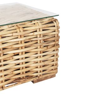 Garden table mango wood-natural rattan-tempered glass 110x60x40hcm Hm9811 Tropel