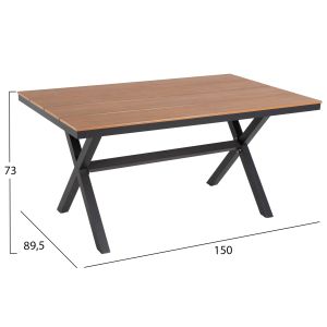 Garden table with aluminum frame and polywood top Tawnee Hm6037.01 anthracite/natural color 150x89.5x73h