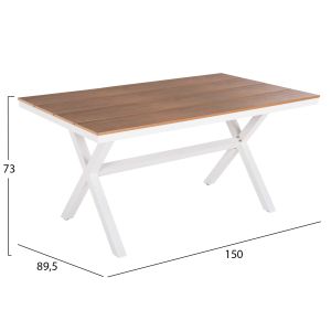 Garden table with aluminum frame and polywood top Tawnee Hm6037.02 color white/natural 150x89.5x73hcm