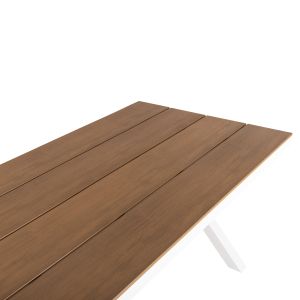 Garden table with aluminum frame and polywood top Tawnee Hm6039.02 color white/natural 219.5x89.5x73hcm
