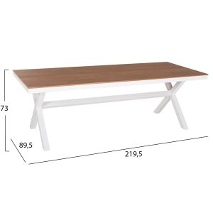 Garden table with aluminum frame and polywood top Tawnee Hm6039.02 color white/natural 219.5x89.5x73hcm