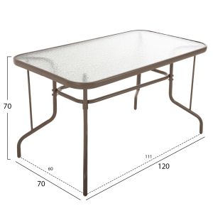 Garden metal table Adam tempered glass, Champagne color120χ70χ71hcm Hm5679.04