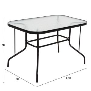 Garden metal table Adam black with reinforced glass cover 120x70x70cm Hm5679,03