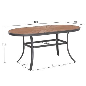 Garden oval dining table Telamo Hm6288.01 aluminum anthracite-polywood natural 160x90x73.5hcm.