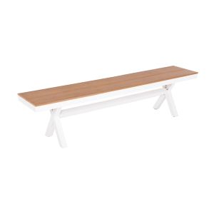 Garden bench with aluminum frame and polywood seat Tawnee Hm6038.02 color white/natural 150x36x45hcm