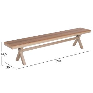 Garden bench with aluminum frame and polywood seat Tawnee Hm6040.04 champagne/natural color 220x36x44.5hcm