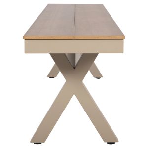 Garden bench with aluminum frame and polywood seat Tawnee Hm6040.04 champagne/natural color 220x36x44.5hcm