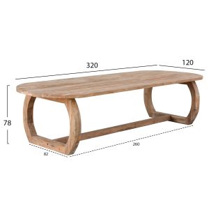 Garden dining table Hm9561 made of solid teak wood in natural color, 320x120x78cm