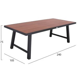 Garden dining table Gobar aluminum anthracite - wooden top 240χ105χ75hcm Hm6060,03
