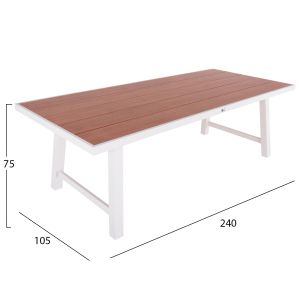 Garden dining table Gobar aluminum white-wood top 240χ105χ75hcm Hm6060,01