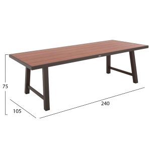 Garden dining table Gobar aluminum champagne color - wooden top 240χ105χ75hcm Hm6060,04
