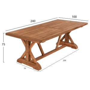 Garden dining table Hm5964 recycled teak wood natural color, top 5cm 240x100x75hcm
