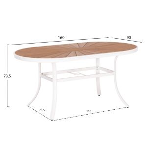 Garden dining table Telamo Hm6288.02 aluminum in white and plywood top 160x90χ73.5hcm.